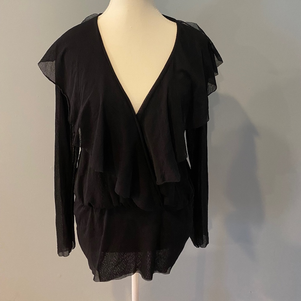 Sweet Pea Stacy Frati Black Mesh long sleeve Top - NWOT- size L